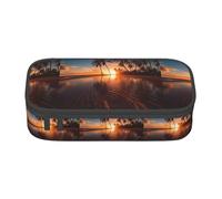 TTYDOKLA Estuche de tela Oxford con estampado de atardecer de coco con múltiples compartimentos, ideal para viajes u oficina, Black, Talla única, Neceser de maquillaje
