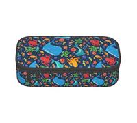 TTYDOKLA Estuche de tela Oxford con estampado de ballena oceánica y pulpo con múltiples compartimentos, ideal para viajes u oficina, Black, Talla única, Neceser de maquillaje