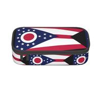 TTYDOKLA Estuche de tela Oxford con estampado de la bandera del estado de Ohio con múltiples compartimentos, ideal para viajes u oficina, Black, Talla única, Neceser de maquillaje