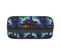 TTYDOKLA Estuche de tela Oxford con estampado de mansión embrujada negra con múltiples compartimentos, ideal para viajes u oficina, Black, Talla única, Neceser de maquillaje