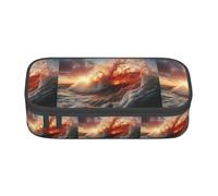 TTYDOKLA Estuche de tela Oxford con estampado de olas y atardecer con múltiples compartimentos, ideal para viajes u oficina, Black, Talla única, Neceser de maquillaje