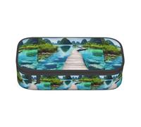 TTYDOKLA Estuche de tela Oxford con estampado de puente de madera vieja con múltiples compartimentos, ideal para viajes u oficina, Black, Talla única, Neceser de maquillaje