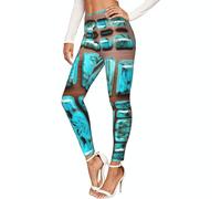 TTYDOKLA Leggings de compresión suave con estampado turquesa azul aguamarina brillante, ropa de gimnasio para mujer, Negro, 4XL