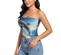 TTYDOKLA New York Night Print - Brasier sin tirantes para mujer, Delfines, L
