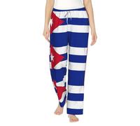 TTYDOKLA Pantalones de pijama de franela con estampado de bandera cubana para mujer, suaves, cálidos y adorables, pantalones de pijama de Navidad, Negro, XXL