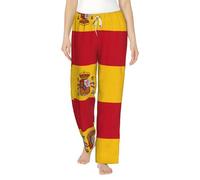 TTYDOKLA Pantalones de pijama de franela con estampado de bandera española para mujer, suaves, cálidos y adorables, pantalones de pijama de Navidad, Negro, L