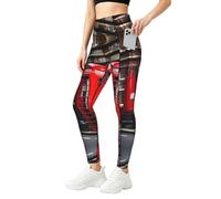 TTYDOKLA Phone Booth London Street Print Leggings con bolsillos para mujer, pantalones de entrenamiento elásticos, ropa para clima, Negro, XL