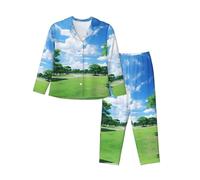 TTYDOKLA Pijama de Navidad con estampado de campo de golf para mujer, conjunto de pijama suave para mujer, para vacaciones y uso diario, Negro, M