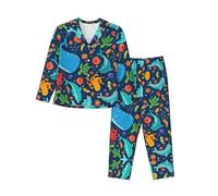 TTYDOKLA Pijama de Navidad con estampado de pulpo y ballena oceánica para mujer, conjunto de pijama suave para mujer, para vacaciones y uso diario, Negro, M