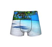 TTYDOKLA Ropa interior para hombre con estampado tropical de arena blanca y océano, calzoncillos tipo bóxer para hombre, cómodos pantalones cortos elásticos para hombre, Negro, L