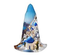 TTYDOKLA Santorini - Capa con capucha con estampado de isla griega y vista al mar, capa de disfraz de mago y renacentista con capucha, para juegos de rol y fiestas