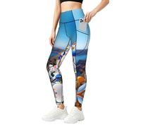 TTYDOKLA Santorini - Leggings con estampado de vista al mar de la isla griega con bolsillos para mujer, pantalones elásticos de entrenamiento, ropa climática, Negro, 3XL