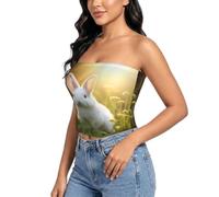 TTYDOKLA Sujetador sin tirantes con estampado azul y blanco dorado para mujer, Cute White Rabbit1, S