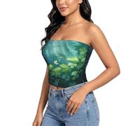 TTYDOKLA Sujetador sin tirantes con estampado azul y blanco dorado para mujer, Ilustración de hoja de arte digital, M