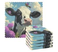 Ttylsdd Cows in The Flowers - Paquete de 6 paños de cocina superabsorbentes y reutilizables, antiadherentes, lavables con aceite