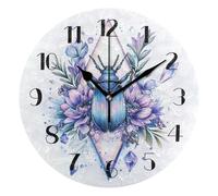 Ttylsdd Reloj de pared, diseño de escarabajo de flores moradas, silencioso, sin tictac, decorativo, funciona con pilas, para oficina, hogar, baño, cocina, dormitorio, hotel, escuela (9.8 pulgadas