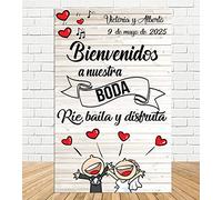 Tu Fiesta Mola Mazo - Cartel Bienvenida Boda Divertida 70x110cm | Oro Blanco | Decoración de Boda Personalizable