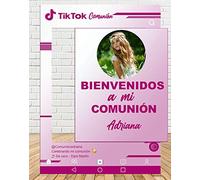 Tu Fiesta Mola Mazo Photocall de Tiktok Comunión Rosa 80x110cm| Photocall Redes Económico y Original | Detalles Comunión| Personalizable