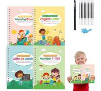 Tu pequeño explorador escribiendo libros,Motor Magic Workbooks Set completo,Tinta mágica Copias de práctica de escritura acanalada,Libro de práctica de escritura reutilizable (10pcs)
