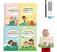 Tu pequeño explorador escribiendo libros,Motor Magic Workbooks Set completo,Tinta mágica Copias de práctica de escritura acanalada,Libro de práctica de escritura reutilizable (5pcs)