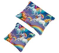 Tu solución de viaje: 2 bolsas de colores retro de unicornio-705 con forma de metralla - Bolsa de maquillaje compacta, multicolor 08, A:7.1x5.8in/18x14.8cm,B:4.7x4.5in/12x11.5cm