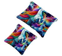 Tu solución de viaje: 2 bolsas de colores retro de unicornio-705 con forma de metralla - Bolsa de maquillaje compacta, multicolor 07, A:7.1x5.8in/18x14.8cm,B:4.7x4.5in/12x11.5cm