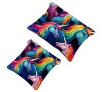 Tu solución de viaje: 2 bolsas de colores retro de unicornio-705 con forma de metralla - Bolsa de maquillaje compacta, Multicolor 01, A:7.1x5.8in/18x14.8cm,B:4.7x4.5in/12x11.5cm