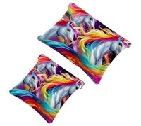 Tu solución de viaje: 2 bolsas de maquillaje compactas con diseño de unicornio arcoíris y unicornio 507, Multicolor 01, A：7.1x5.8in/18x14.8cm，B:4.7x4.5in/12x11.5cm