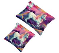 Tu solución de viaje: 2 bolsas de maquillaje compactas con diseño de unicornio arcoíris y unicornio 507, Multicolor 10, A:7.1x5.8in/18x14.8cm,B:4.7x4.5in/12x11.5cm