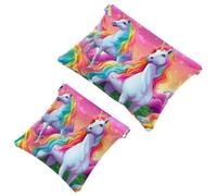 Tu solución de viaje: 2 bolsas de maquillaje compactas con diseño de unicornio arcoíris y unicornio 507, multicolor 08, A：7.1x5.8in/18x14.8cm，B:4.7x4.5in/12x11.5cm