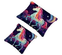 Tu solución de viaje: 2 bolsas de maquillaje compactas con diseño de unicornio estrellado 1233, multicolor 06, A:7.1x5.8in/18x14.8cm,B:4.7x4.5in/12x11.5cm
