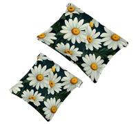 Tu solución de viaje: 2 bolsas de metralla blancas estéticas Daisy-408 - Bolsa de maquillaje compacta, multicolor 02, A:7.1x5.8in/18x14.8cm,B:4.7x4.5in/12x11.5cm