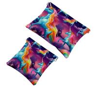 Tu solución de viaje: 2 bolsas de metralla coloridas de unicornio artístico 540, bolsa de maquillaje compacta, Multicolor 01, A:7.1x5.8in/18x14.8cm,B:4.7x4.5in/12x11.5cm