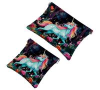 Tu solución de viaje: 2 bolsas de metralla de unicornio arcoíris de dibujos animados, 441, bolsa de maquillaje compacta, Multicolor 10, A：7.1x5.8in/18x14.8cm，B:4.7x4.5in/12x11.5cm