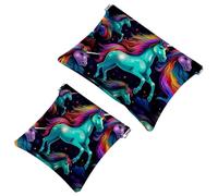 Tu solución de viaje: 2 bolsas de metralla de unicornio arcoíris de dibujos animados, 441, bolsa de maquillaje compacta, Multicolor 05, A:7.1x5.8in/18x14.8cm,B:4.7x4.5in/12x11.5cm