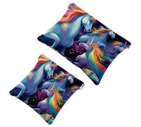 Tu solución de viaje: 2 bolsas de metralla de unicornio de colores de dibujos animados 606, bolsa de maquillaje compacta, Multicolor 07, A：7.1x5.8in/18x14.8cm，B:4.7x4.5in/12x11.5cm