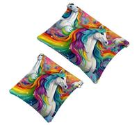 Tu solución de viaje: 2 bolsas de metralla de unicornio de colores de dibujos animados 606, bolsa de maquillaje compacta, Multicolor 02, A：7.1x5.8in/18x14.8cm，B:4.7x4.5in/12x11.5cm