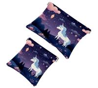 Tu solución de viaje: 2 bolsas de metralla de unicornio de estrellas de colores, bolsa de maquillaje compacta, multicolor 09, A：7.1x5.8in/18x14.8cm，B:4.7x4.5in/12x11.5cm