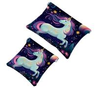 Tu solución de viaje: 2 bolsas de metralla de unicornio estético, bolsa de maquillaje compacta, Multicolor 06, A：7.1x5.8in/18x14.8cm，B:4.7x4.5in/12x11.5cm