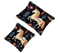 Tu solución de viaje: 2 bolsas de metralla de unicornio estético, bolsa de maquillaje compacta, Multicolor 07, A：7.1x5.8in/18x14.8cm，B:4.7x4.5in/12x11.5cm