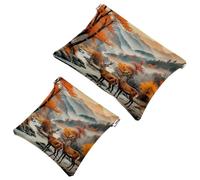 Tu solución de viaje: 2 bolsas de metralla Sunset Mountain Deer-1332 - Bolsa de maquillaje compacta, multicolor 01, A：7.1x5.8in/18x14.8cm，B:4.7x4.5in/12x11.5cm