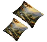 Tu solución de viaje: 2 bolsas de metralla Sunset Mountain Deer-1332 - Bolsa de maquillaje compacta, Multicolor 08, A：7.1x5.8in/18x14.8cm，B:4.7x4.5in/12x11.5cm