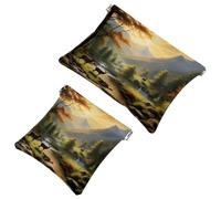 Tu solución de viaje: 2 bolsas de metralla Sunset Mountain Deer-1365 - Bolsa de maquillaje compacta, multicolor 06, A：7.1x5.8in/18x14.8cm，B:4.7x4.5in/12x11.5cm