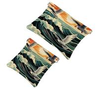Tu solución de viaje: 2 bolsas de metralla The Sea and Seagulls-144 - Bolsa de maquillaje compacta, Multicolor 03, A：7.1x5.8in/18x14.8cm，B:4.7x4.5in/12x11.5cm
