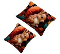 Tu solución de viaje: 2 patrones de ardilla en ramas de pino, bolsa de metralla 1299, bolsa de maquillaje compacta, multicolor 09, A：7.1x5.8in/18x14.8cm，B:4.7x4.5in/12x11.5cm