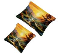 Tu solución de viaje: bolsa de maquillaje compacta Art Mountain Deer-1398, 2 unidades, Multicolor 04, A：7.1x5.8in/18x14.8cm，B:4.7x4.5in/12x11.5cm