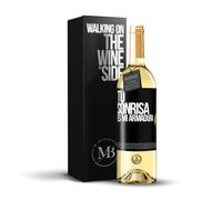 «Tu sonrisa es mi armadura» Mensaje en una Botella. Vino Blanco Premium Verdejo Joven + Gift Box. Etiqueta Negra PERSONALIZABLE