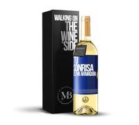 «Tu sonrisa es mi armadura» Mensaje en una Botella. Vino Blanco Premium Verdejo Joven + Gift Box. Etiqueta Azul PERSONALIZABLE