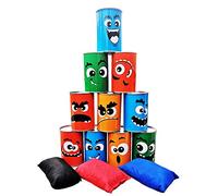 TUAHOO Juegos de Jardin, Juego de Lanzamiento Exterior para Niños y Adultos, 10pcs Metal Tirar Latas y 3pcs Bolsas de Frijol, Regalo para Casa, Cumpleaños, Fiestas