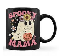 TUANDANG Good Deal Groovy Spooky Mama Vibes Retro Halloween Ghost Spooky Season - Taza de café negra de 11 onzas
